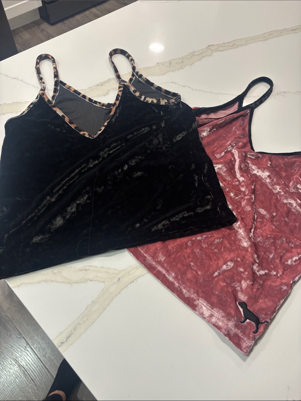 2 PINK Victoria's Secret Velvet Cami Duo - Black and Dusty Rose